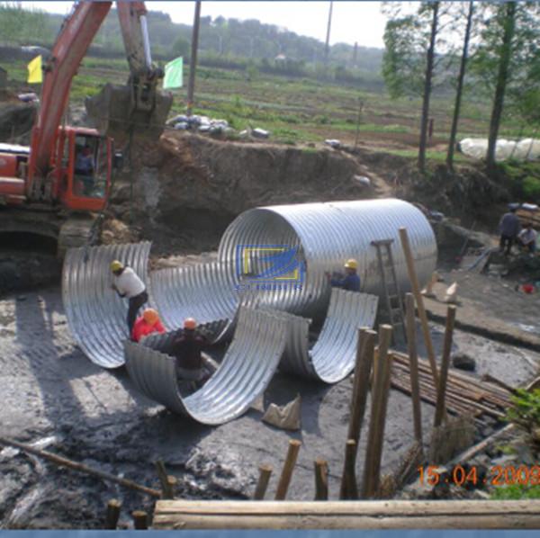 galvanzied corrugated steel culvert pipe assembled by half round structural plate